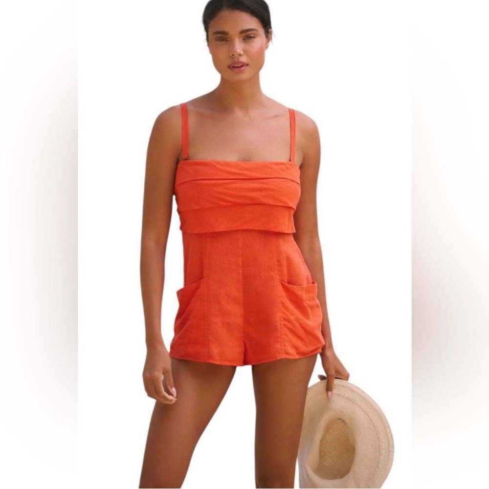 New Anthropologie Convertible Spaghetti Strap - Strapless Linen Romper Red M